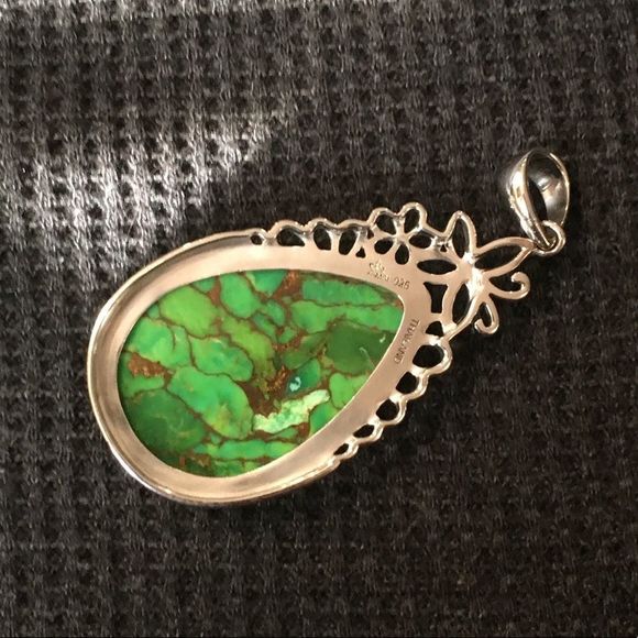 Copper Infused Green Turquoise Sterling Silver Pendant - Picture 7 of 9